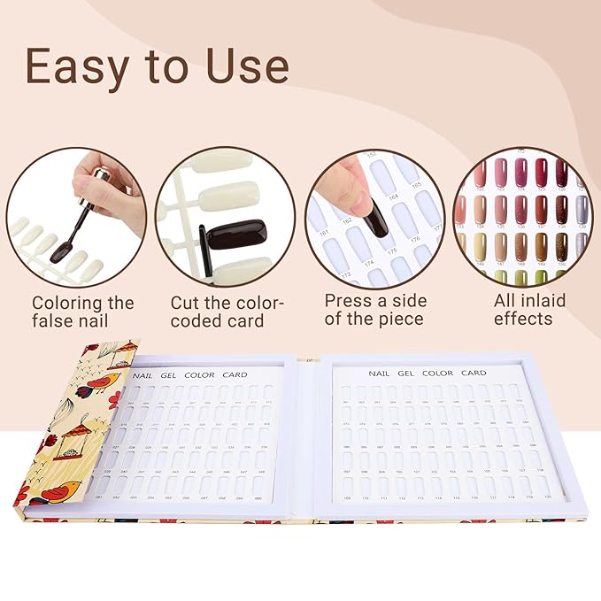 Segbeauty 120 Nail Colors Display Book, Nail Polish Organizer Cardboard with 120 False Nails Tips, Professional Salon Nails Gel Polish DIY Color Chart Card Swatches Stick Supplies Showcase Tool