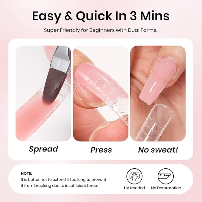 Beetles Poly Nail Gel Set - 6 Colors Jelly Nude Pink Builder Nail Enhancement for Beginner & Professional Nail Extension Kit DIY Home for Women Girls, UV & LED Needed