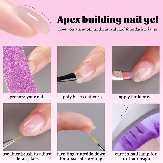 Builder Gel for Nails, 4 Colors Thickening Builder Nail Gel Clear Milky White Baby Blue Camouflage Apex Building Nail Strengthener Gels Kit with Brush Pen Dual Forms UV Cure Extension Manicure