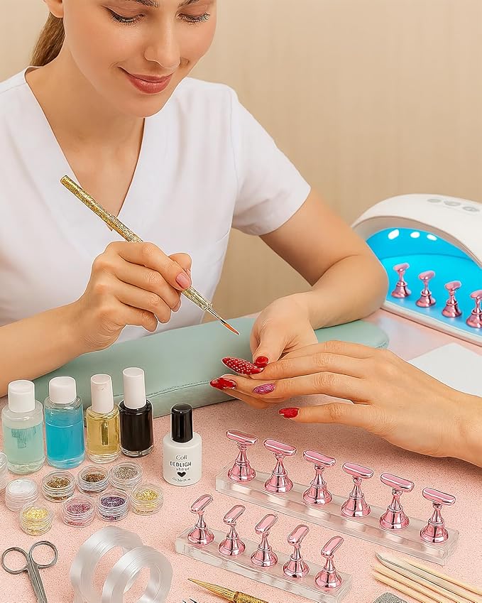 Nail Stand Set for Nail Art Practice & Display - Complete Acrylic Nail Holder Kit with Bonus Tweezers & Double-Sided Tape, False Nail & Press On Nail Practice Stand for Home DIY, Salon Use