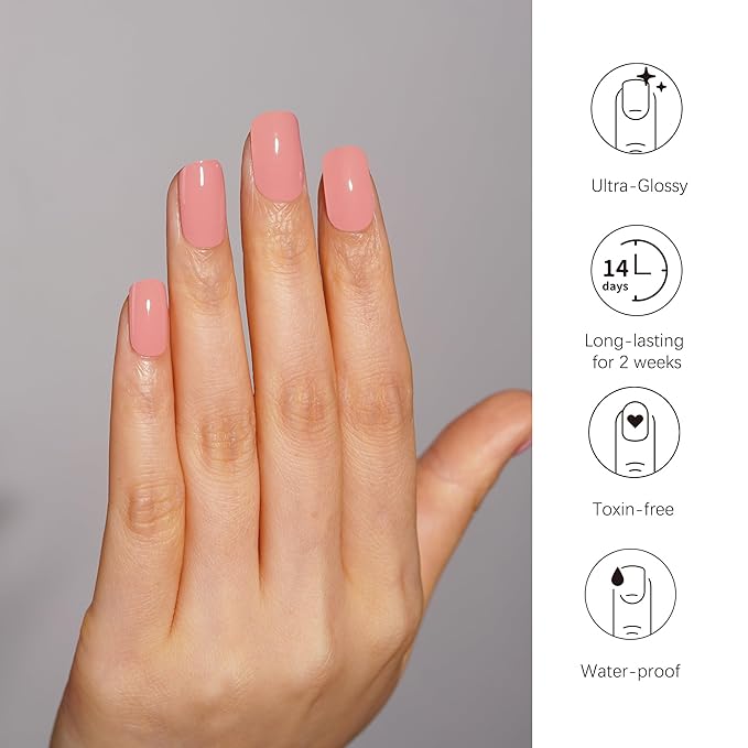 DANNI & TONI Semi Cured Gel Nail Strips Blush Pink Gel Nail Wraps 28 Stickers (Sunny Blush)