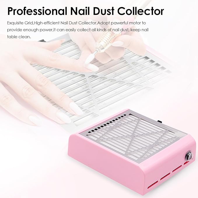 Nail Vacuum Dust Collector for Nails Pink Nail Dust Collector Vacuum, Nail Duster Collector Fan for Nails Dust Collector Acrylic Nails with a Brush for Manicure Salon