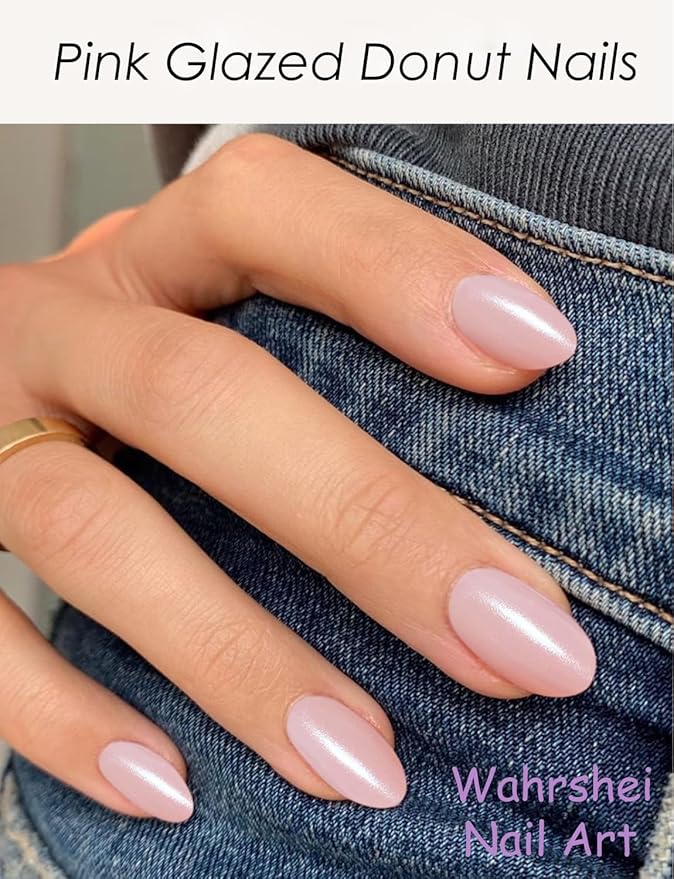 Semi Cured Gel Nail Strips, 20pcs Pink Pearl Shimmer UV Nail Stickers, Stick on Nail Wraps for Home Nails DIY