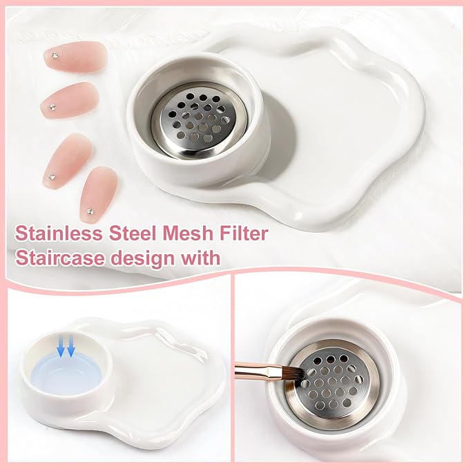 Nail Art Palette with Built-in Brush Washing Cup - 2-in-1 Acrylic Dappen Dish & Monomer Cup for Professional Nail Art & Gel Polish