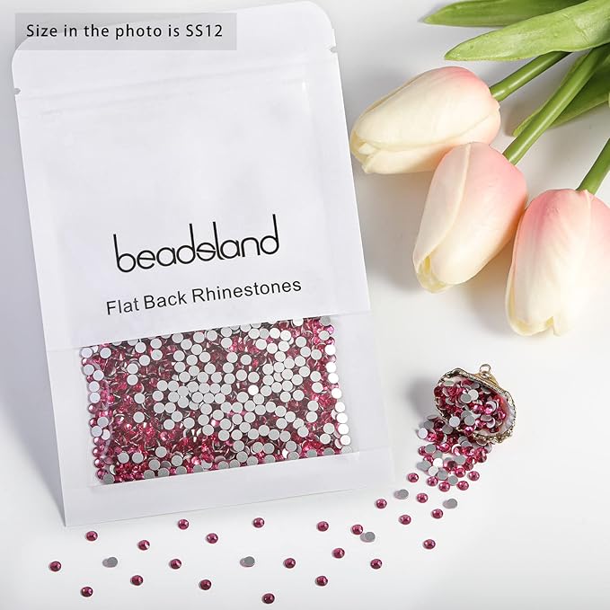 Beadsland Flat Back Crystal Rhinestones Round Gems for Nail Art and Craft Glue Fix, Rose, 3.0-3.2mm, SS12/1440pcs