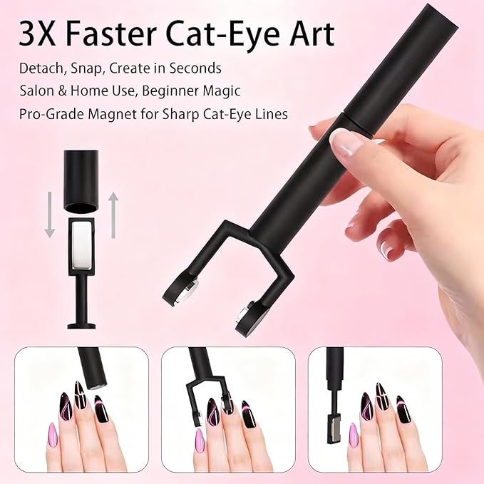 2 Pcs Nail Art Cat Eye Magnets For Nails, 2 Kinds Of 3 In 1 Versatile Magnet Tool For Cat Eye Gel Polish Magnets, Upgrade Magnetic Nail Art Tools, Heart, Lines & Cylinder Cateye Magnets