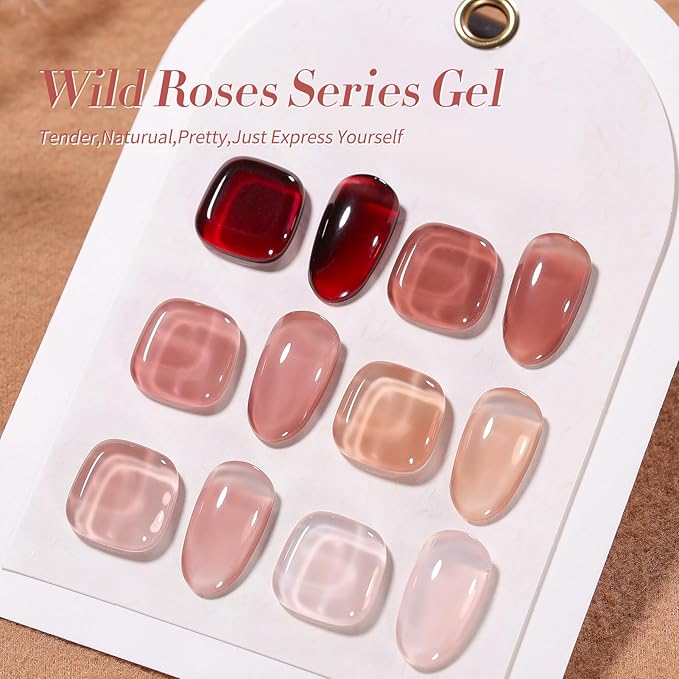 Born Pretty Jelly Nude Pink Gel Nail Polish Red Burgundy Blood Wine Red Valentine's Day Gel Polish Sheer Transparent Gel Polish Kit Wild Rose for Salon Manicure and Nail Art DIY at Home 6Colors