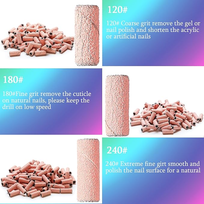 100pcs Nail Drill Bits Small Sanding Bands with 3.1mm Mandrel Bit, 240 Extra Fine Grit Nail File Sanding Bands for Acrylic Nails Gel Removing Shaping Manicures and Pedicure (Pink, 240 Grit)