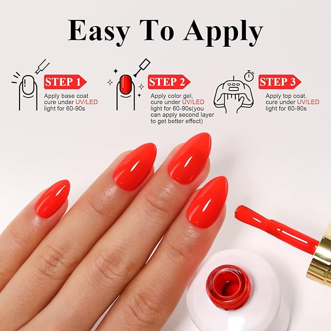 Imtiti Neon Gel Nail Polish, 0.5 Fl Oz Neon Red Gel Polish Soak Off LED U V Nail Gel Polish Spring Summer Gel Nail Polish DIY Nail Art Starter Manicure Salon Gel Nail Kit