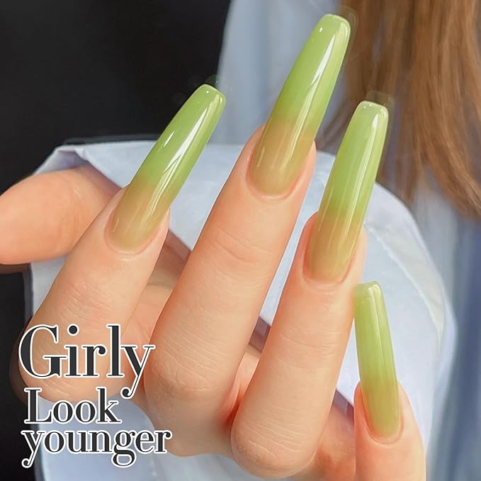 Double Rhythm Gel Polish 15ML Jelly Sheer Pastel Light Milky Color Pearl White Bottle 1 PC 0.5 OZ Full Size Nail Art Salon at Home (Translucent Green-D1408)