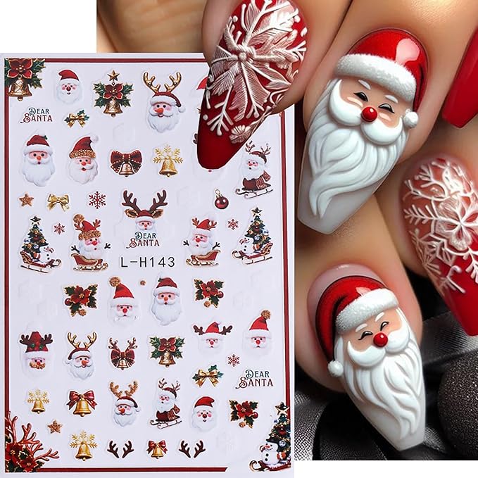 8Pcs Christmas Nail Art Stickers Decals Snowman Christmas Tree Snowflake Nail Design Stickers Winter Xmas Nail Art Supplies Cute Santa Claus Nail Decals for Women Holiday DIY Manicure Decor