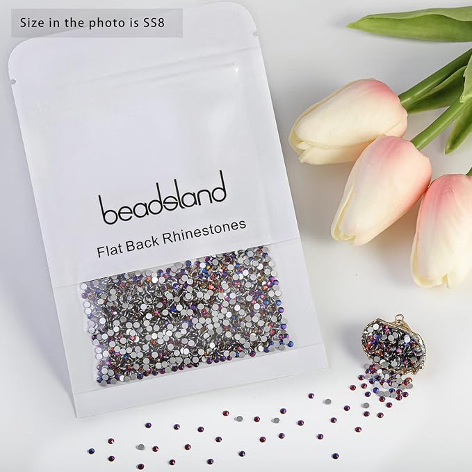 Beadsland Flat Back Crystal Rhinestones Round Gems for Nail Art and Craft Glue Fix, Blue Volcano, 2.3-2.5mm, SS8/1440pcs