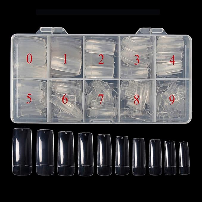 Clear Nail Tips 500pcs French Acrylic Half Cover Fake Nails with Storage Case 10 Sizes Long False Nail for Lady Nail Salons and Home DIY Nail Art(Half Cover)