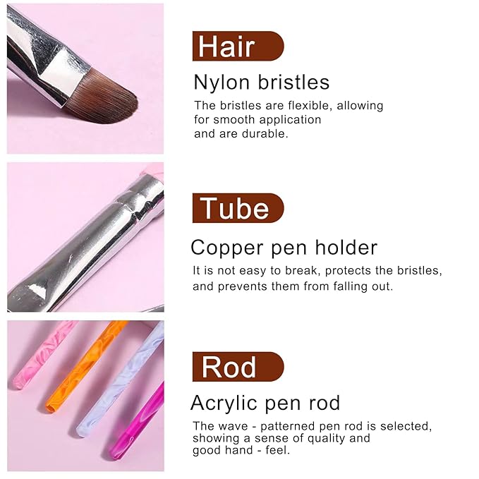 SILPECWEE 4PCS Oval UV Gel Nail Brush Set, Acrylic Nail Art Brush Nail Paint Pen Nail Clean Up Brushes Cleaning Mistake Polish On Cuticles Acetone Resistant Nail Design Manicure Tool