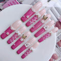 Xxl Press on Nails Extra Long Square Handmade Press-on Nails with Design Pink French Tips Press Ons 10pcs M Size Pattern 1108