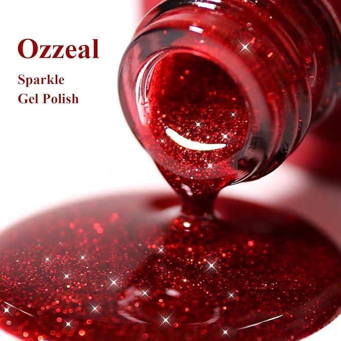 Christmas Red Glitter Gel Nail Polish, Sparkle Shimmer, 0.5 Fl Oz (Pack of 1), Long Lasting, Salon Quality, Non-Toxic