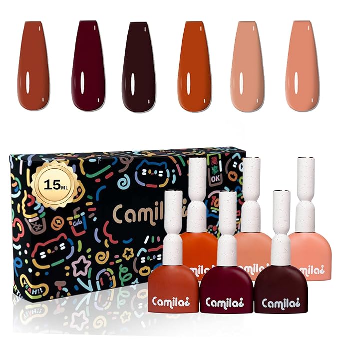 CAMILA ¿ 6pcs 15ml Hema Free Tpo Free Gel Polish Set Nude Brown Pink Gel Nail Polish Kit Soak Off Gel Polish Manicure Salon For Women K Set