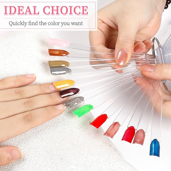 BQAN 100 Pcs Nail Swatch Sticks with Ring, Nails Art Display/Nail Practice Sticks for Home or Salon Use, 2 Pack Number Stickers