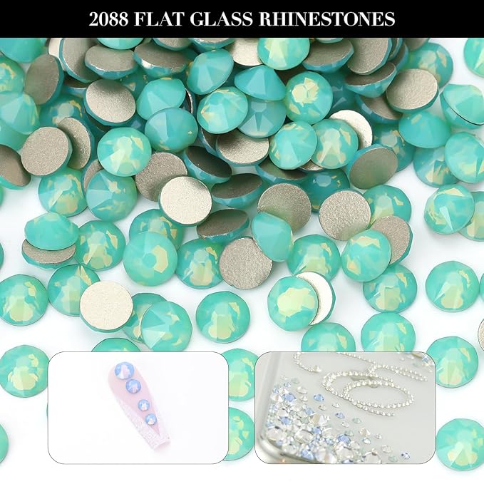 Novani Green Opal Rhinestones 1440pcs Flat Back Round Rhinestone Style 2088 Sparkly Crystal Gemstones for Nail Art and Crafting SS16,3.8-4.0mm