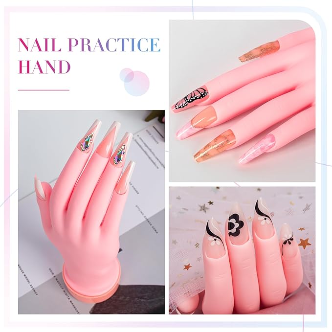 Buqikma Nail Practice Hand for Acrylic Nails, Mannequin Hand for Nails Practice, Flexible Bendable Fake Hand Manicure Nail Practice Hand 1Pcs