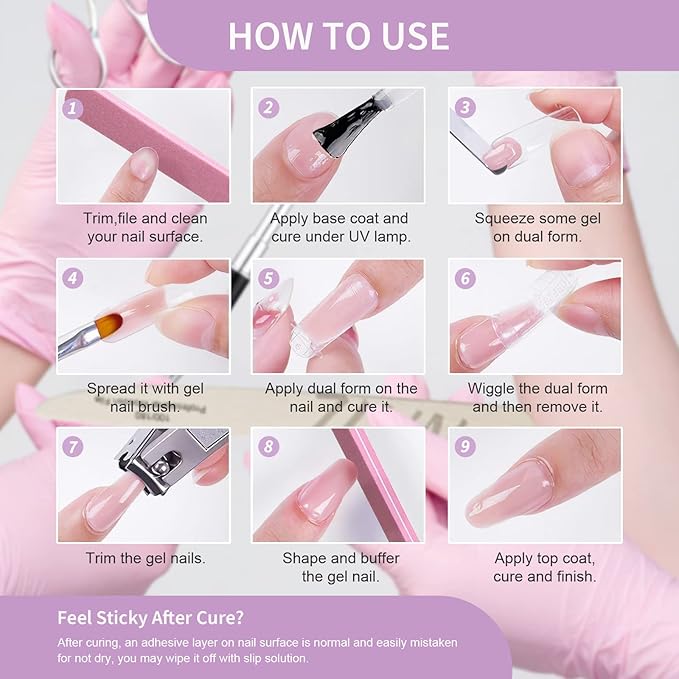 X&D Poly Gel Nail Kit Polygel Quick Dry Natural Clear Polygel 5 Colors Nail Extension Balance Builder with Dual Forms, Brush with Spatula, Professional File and Buffer Set