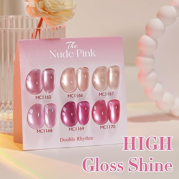Double Rhythm 0.5 Oz Cat Eye Gel Polish with Magnet Same Color Same Bottle Holographic Glitter Shimmer Translucent Color Salon 15 ML Magnetic Nail Art (Lilac Pink-MC1168)