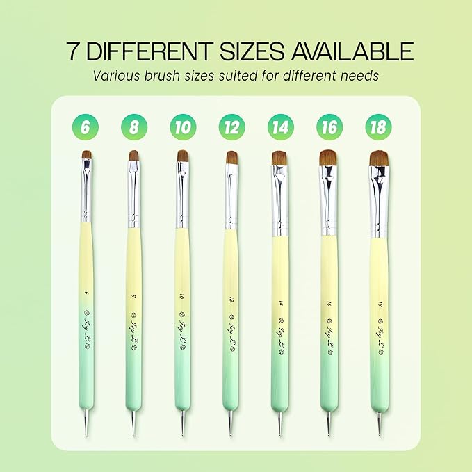 Ivy-L Premium 2 Ways French Gel Acrylic Nail Art Kolinsky Brush with Dotting Tool for Professional Manicure Nail Art Design Cuticle Clean-up + Lime Green Wood Handle (Size 16)