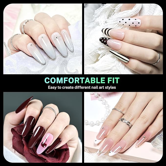 JODSONE Oval Fake Press on Nails Pre-shape Round Gel for Full Cover Acrylic Round Oval Full Nail Tips 12 Sizes 360Pcs for DIY at Home