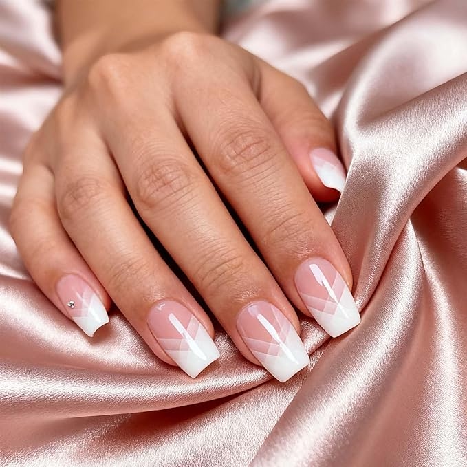 Semi Cured Gel Nail Strips - French Nail Tip with Gradient Pink Base, 20 Pcs DIY at Home Nail Art, UV/LED Lamp Required, Beginner Friendly & Salon Quality Manicure