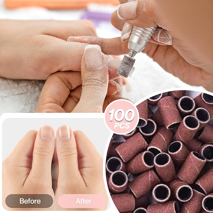 MelodySusie 100 Pcs Nail Drill Bits Sanding Bands for Nail Drill 240 Extreme Fine Grit Nail File Sanding Bands for Acrylic Nails Gel Manicures and Pedicure