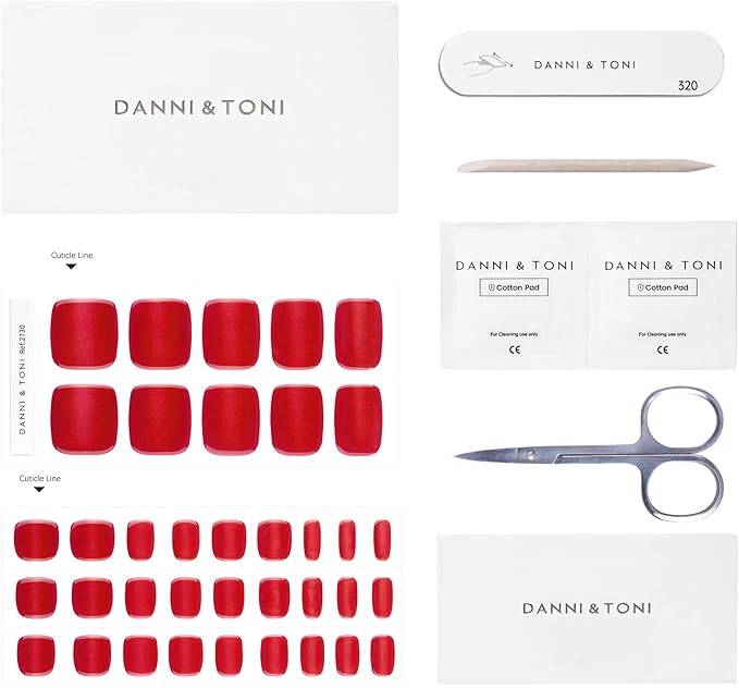 DANNI & TONI Semi Cured Gel Toenail Strips Burgundy (Garnet Gaze) Cat Eye Toe Nail Stickers Gel Pedi Wraps 37 Stickers