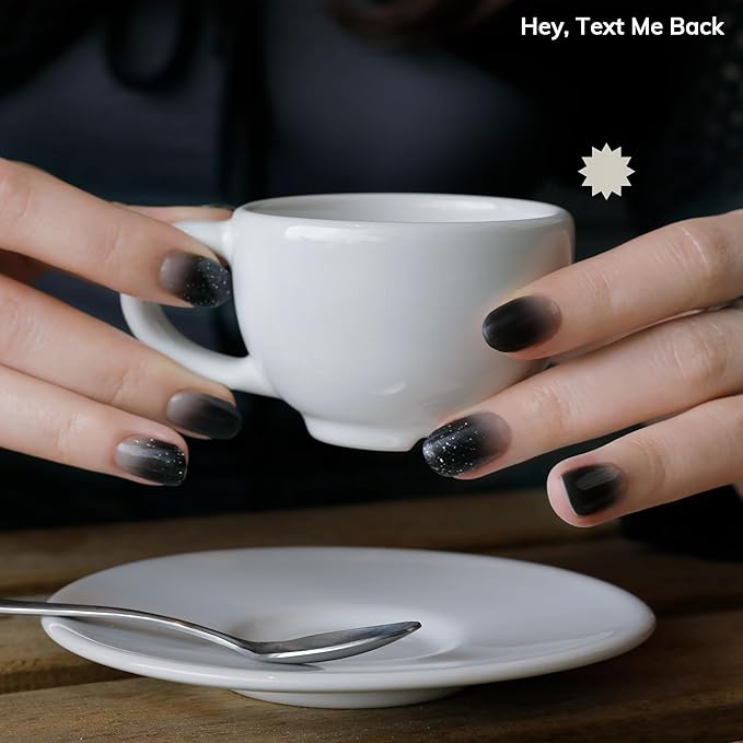 Heyhae Semi Cured Gel Nail Strips | No LED Lamp Needed | Ombre, Black | Easy Apply & Remove, Salon Quality | Includes 28 Strips, 1 Prep Pads, Nail File & Wooden Stick - Hey, Text Me Back