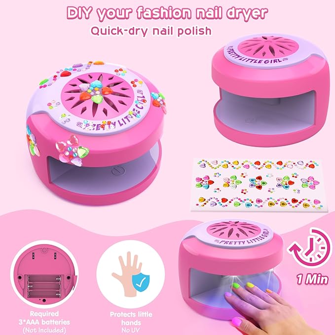 BATTOP Kids Nail Polish Set for Girls - Kids Nail Art Kit with Dryer & Fake Nail & Sticker & Water Based Nail Polish & Nail Art Pen - Idea Gifts for Girls Ages 6 7 8 9 10 11 12