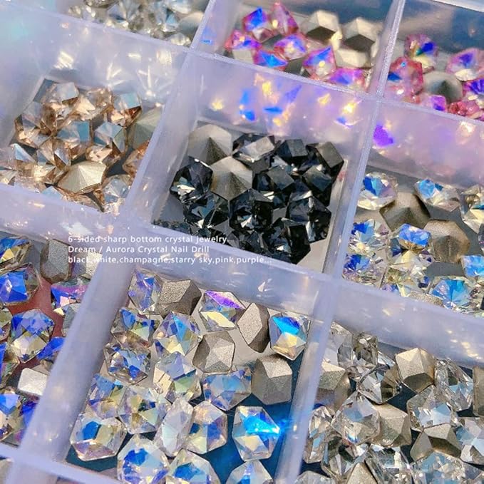 140 Pcs Crystals Rhinestones Set Nail Gems Pink Rhinestones Iridescent Clear Crystals Shiny Sharp Bottom Aurora 3D Nail Charms Nail Decorations for Nail Designs (colorful)