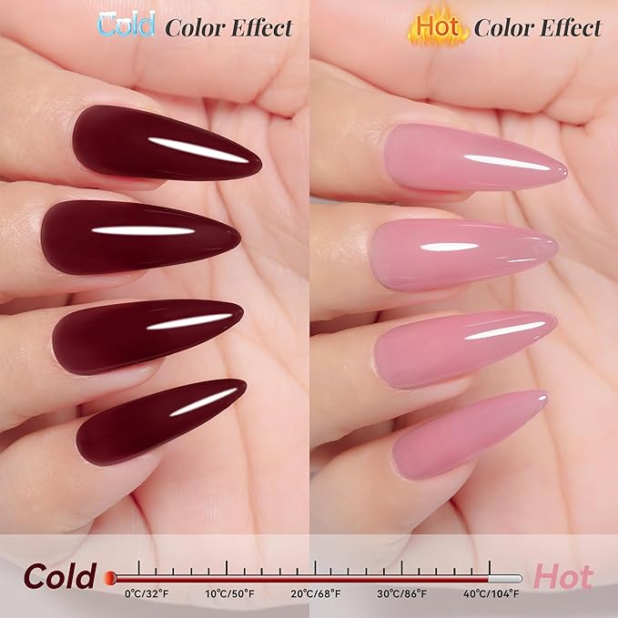 YTD Likomey Color Changing Gel Nail Polish,15ml Nude Pink To Burgundy Red Mood Temperature Change Colors UV Varnish,Fall Winter Thermal Manicure,HEMA Free TPO Free,WB434