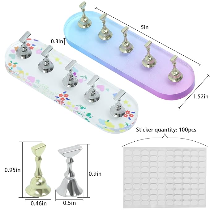 Ruteail Nail Art Display Stand - 2 Sets, 100 Pcs Reusable Stickers, Magnetic, DIY Beginner Salon Supplies