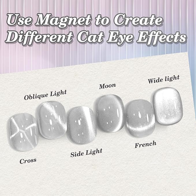 EBANKU Cat Eye Gel Polish with Magnet 15ML 0.5 OZ Holographic Glitter Shimmer Translucent Jelly Color Magnetic Polish Salon DIY at Home (Silver)