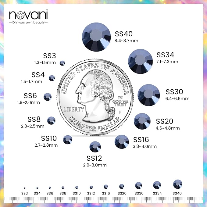 Novani Rhinestones Flatback Rhinestones Glass Gems Stones Jewels Round Gemstones Non-Hotfix Crystal for Crafts,SS16,1440 Pieces,Shiny Black