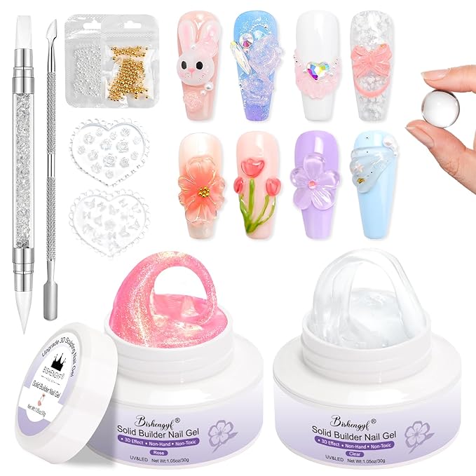Solid Builder Gel For Nails - Non-Sticky Hand 3D Gel Nail Art Easy Shape 3D Sculpting for Extensions & Carving Molding Sculpture with Silicone Mold Tools Home Salon Manicure DIY