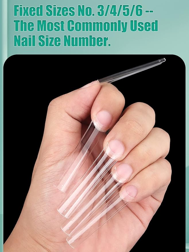 Individual Size 3 4 5 6 No C Curve Nail Tips for Acrylic Nails Professional, 200PCS 3XL Extra Long, Half Cover Straight Tapered Square Nail Tips 4 Mostly Used Sizes