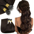 RUNATURE Nano Link Hair Extensions Human Hair Dark Brown Long Nano Ring Hair Extensions Real Human Hair Straight Nano Bead Hair Extension Pre Bonded 24 Inch 50 Gram 50 Strands