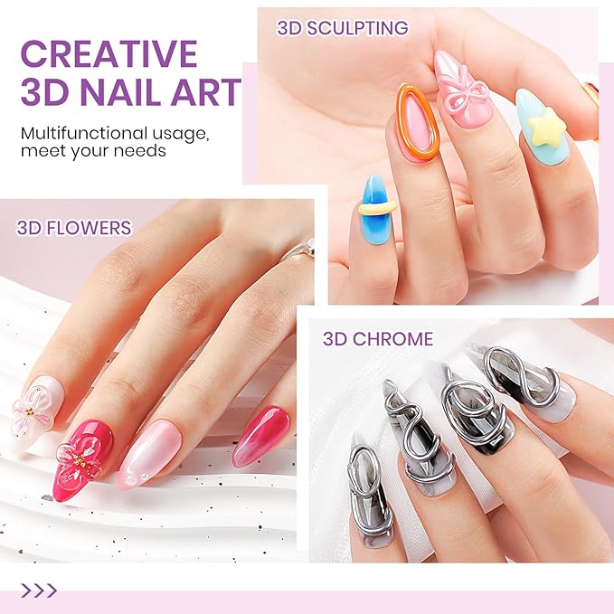 MIZHSE 3D Gel Nail Art Sculpting Gel, 5 in 1 Solid Builder Gel for Nails Clear Non-sticky Hard Gel with Mini U V Nail Lamp, Sculpting 3D Nail Art for Manicure Home DIY
