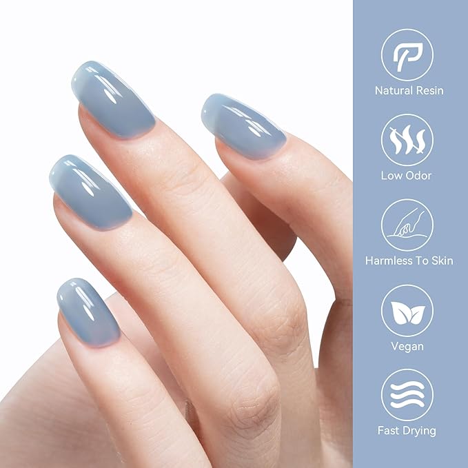 MEGIOR Jelly Blue Gel Nail Polish 0.5 Fl Oz Blue Transparent Colors Soak Off UV LED Lamp Light Cure Gel Polish Kit for Salon and Nail Art Starter Manicure DIY at Home