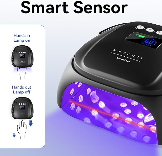 Makartt UV Nail Lamp – 30W Fast Curing UV Light with Handle Rechargeable Cordless Nail Dryer for Gel Nail Polish with 45 Beads Dual Lights 4 Timers LCD Smart Sensor for Nail Art Design(Matte Black)