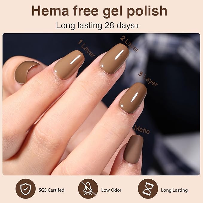 6Pcs 12ml Gel Nail Polish Set with Nude Brown, Gel Polish Kit for Salon DIY at Home, Soak Off LED UV Gel Nail Polish, Gifts for Women Girls