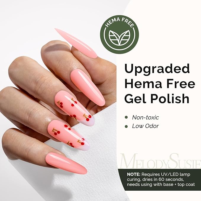 MelodySusie Hema Free Gel Nail Polish, 0.5 Fl Oz Thick Bright Nude Pink Gel Polish, Non-Toxic, Long Lasting, Soak Off UV Nail Polish, Manicure Nail Design Salon DIY Nail Art at Home K1161