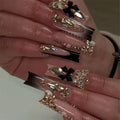 RTKHFZE Extra Long Square Press on Nails Glitter Black and Nude Fake Nails with Bow Design,Valentine'S Day Press on Nails Hot Girls False Nails 24pcs