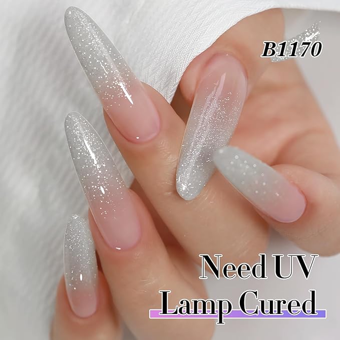 Double Rhythm 0.5Oz Glitter Gel Polish Shimmer Reflective Color for Nail Art Salon DIY Soak Off 15ml Nail Lamp Gel Polish at Home (Silver-B1170)