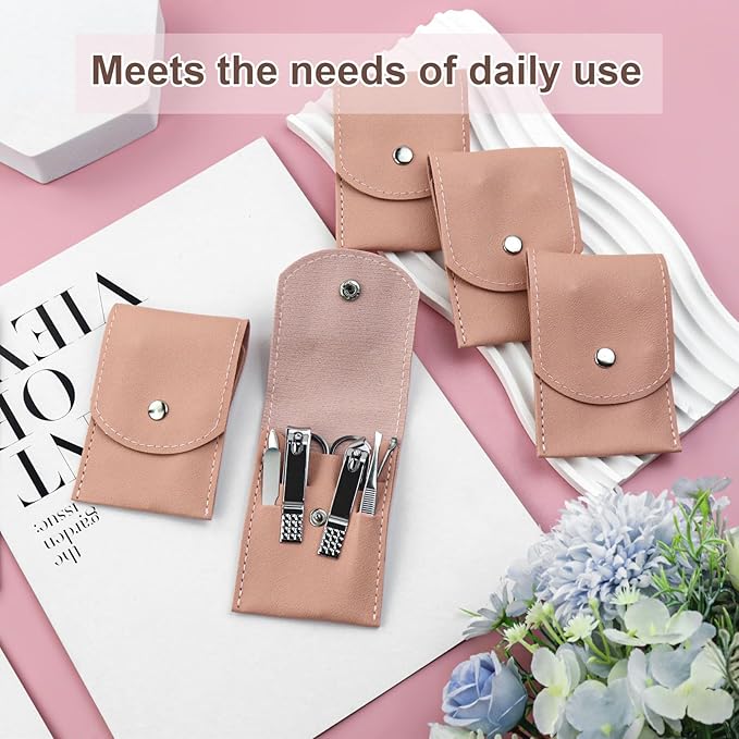 Manicure Set Bulk, Nail Clippers Kit Stainless Steel Fingernail Clippers Set, Sturdy Nail Tip Cutter Trimmers Professional Grooming Toenail Clippers Personal Pedicure Kits Gift Pink (24 Pack 7 in 1)