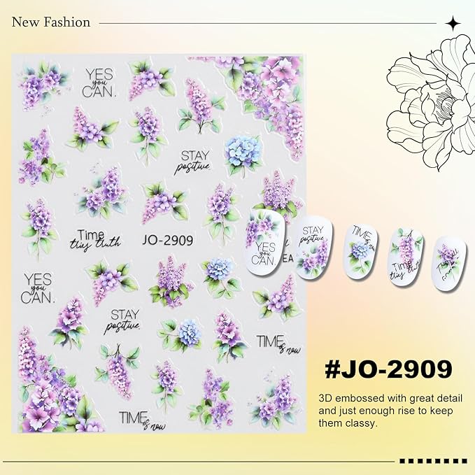 12 Sheets Butterfly Flower Nail Stickers for Nail Art, Colorful Flower Nail Decals,Flower 3D Self-Adhesive Nail Art Stickers Design for Women DIY Manicure Decoration YX1230
